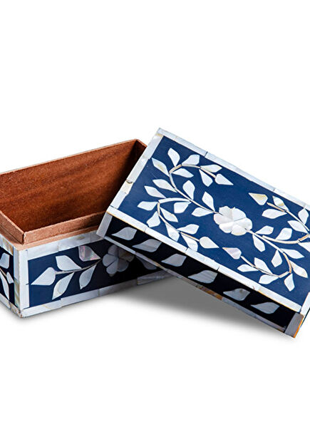 Mavi Çiçek Desenli Sedefli Bakhoor Dekoratif Obje