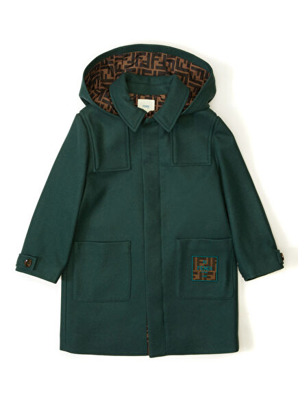 Green Hooded Children's Wool Coat