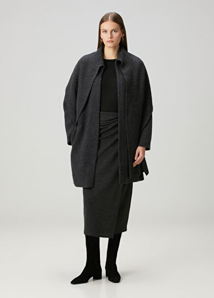 Dark Grey Midi Wool Skirt