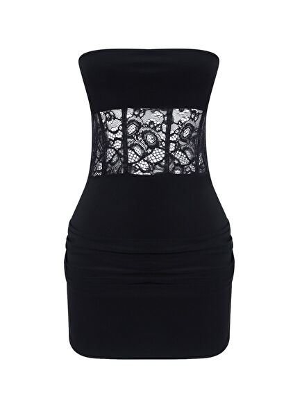 Black Lace Corset Detailed Mini Women's Dress