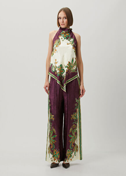 Ruthie Bordo Şal Desenli Pantolon