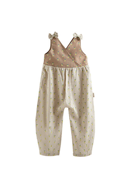 Pear Lace-Up Detailed Beige Girls' Jumpsuit