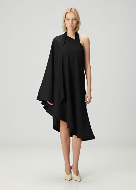 Black Asymmetrical Wool Dress