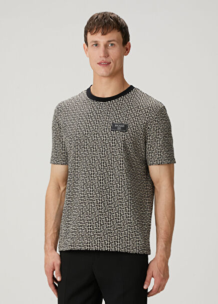 Siyah Beyaz Logo Desenli T-shirt