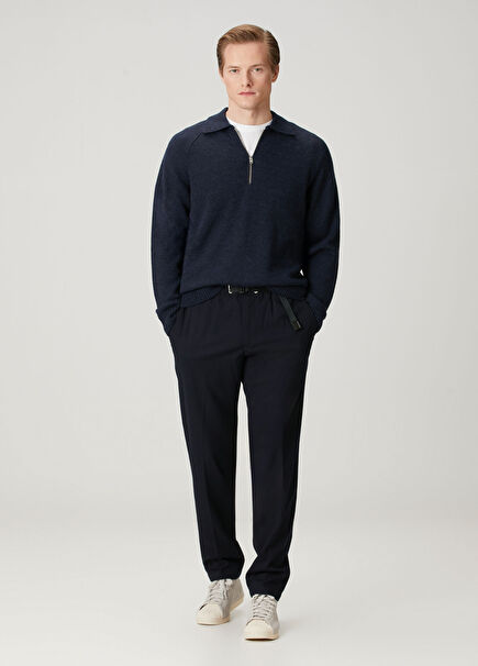 Lacivert Beli Kemer Detaylı Pantolon