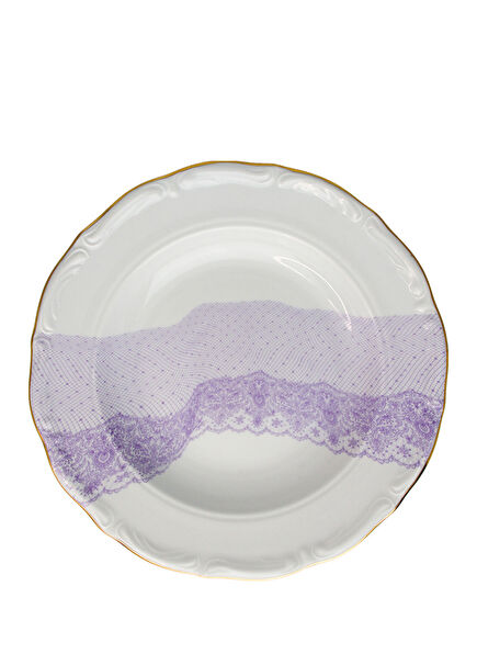 Volante Dentelle Lila Porselen Çukur Tabak 22 cm
