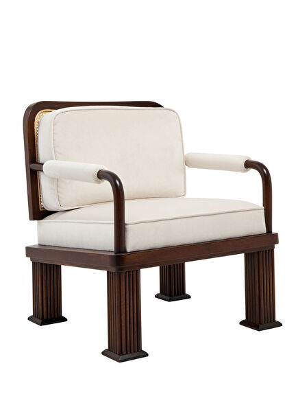 Column Chair Velvet Fabric Covered Rattan Detailed Single Armchair