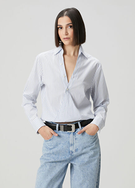 Mavi Beyaz Çizgili Gömlek