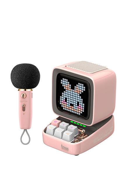 Ditoo-5M Pembe Kablosuz Uyarlanabilir Piksel Ekranlı Taşınabilir Karaoke Mikrofonlu Bluetooth Hoparlör