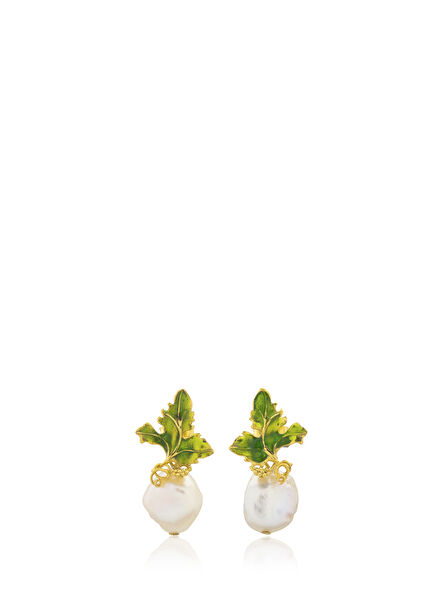 Enamel Siena 24 Ayar Altın Kaplama Barok İncili Kadın Küpe