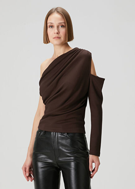 Kahverengi Tek Omuzlu Bluz