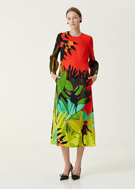 Multicolored Midi Silk Dress