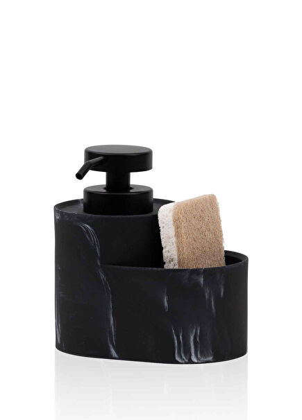 Marble Siyah Seramik Süngerli Sıvı Sabunluk