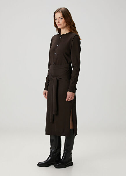 Brown Midi Wool Skirt