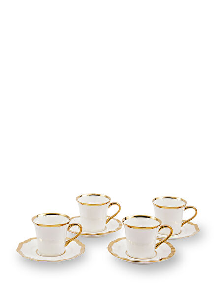 Golden Finds Gold Detailed White Porcelain 4-Piece Teacup and Saucer Set