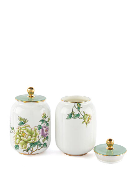 Glory Porselen Kapaklı 2'li Kavanoz Seti