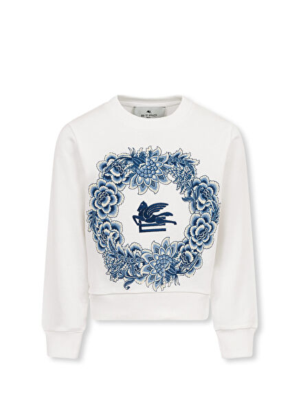 Blue Logo Embroidered Girls Sweatshirt