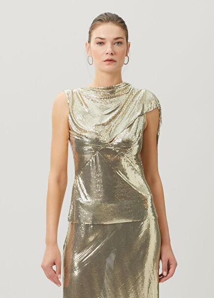 Gold Asimetrik Abiye Bluz