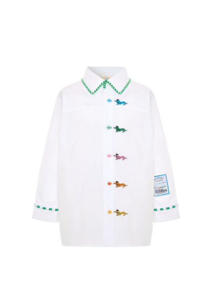 Jolly Chase Çiçek Yakalı Beyaz Uzun Kollu Unisex Çocuk Gömlek