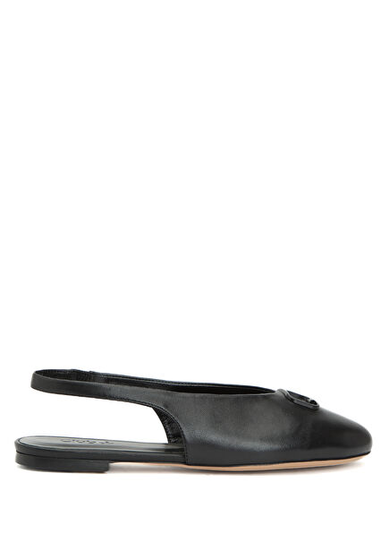 Black Goose Logo Leather Ballet Flats