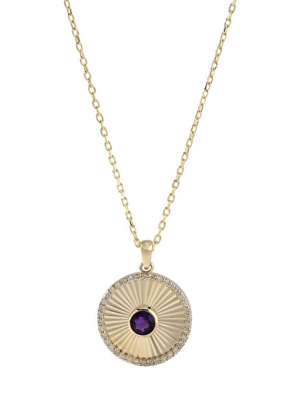 Diffusion Sapphire Diamond Medallion 14K Gold Women's Necklace