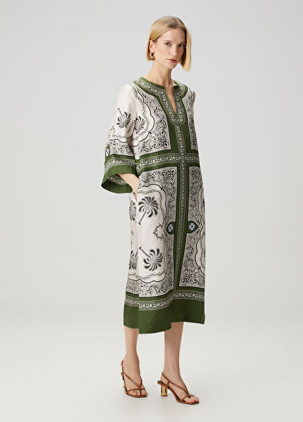 Green Floral Silk Caftan