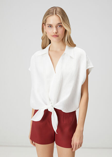Off-White Knot Detail Linen Blouse