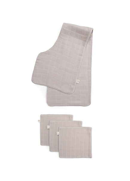 Bej Organik Pamuk Müslin Bebek Omuz Ağız Bezi Seti