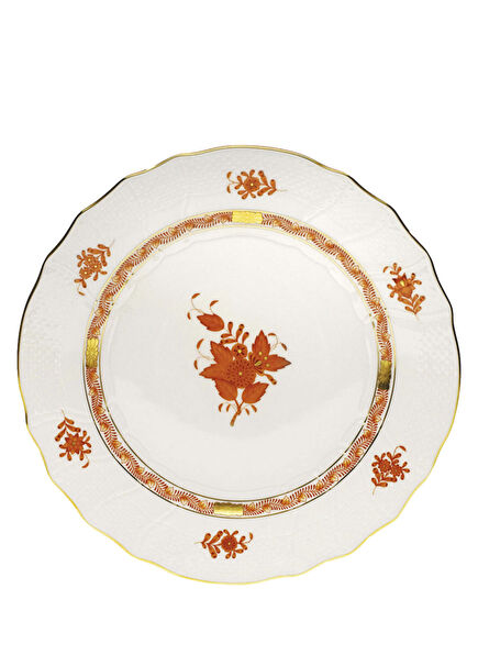 Beyaz Turuncu Çiçek Desenli Porselen Tabak