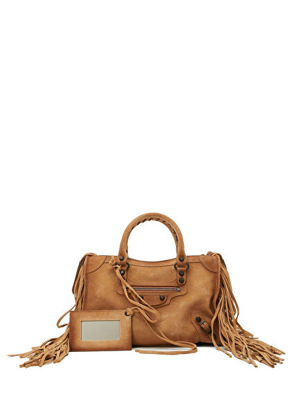 Le City Small Tan Tasseled Women's Leather Bag