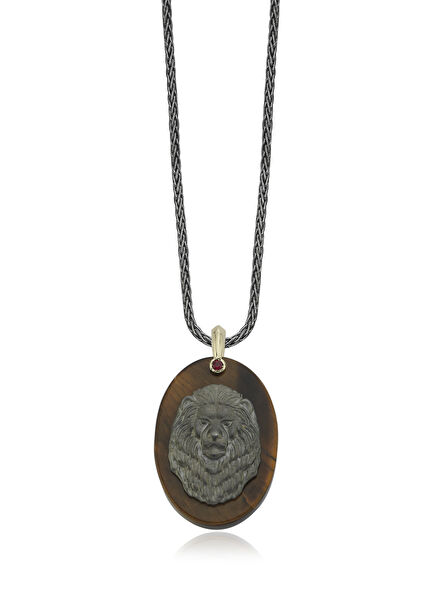 Leo Tiger's Eye 14K Gold and 925K Silver Men's Necklace