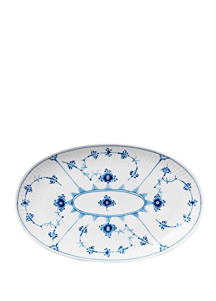 Blue Fluted Plain Porcelain Oval Serving Plate 23 cm