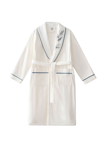 Derin El Nakışlı Desenli Krem Kadın Bornoz