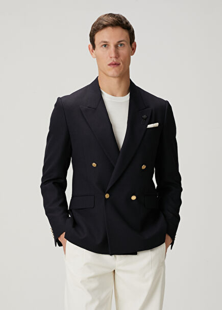 Lacivert Yün Kruvaze Ceket