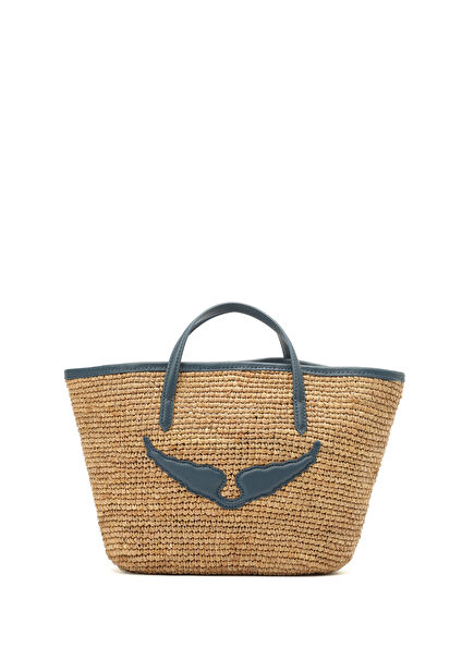 Wings Mini Tote Mavi Kadın Rafya El Çantası