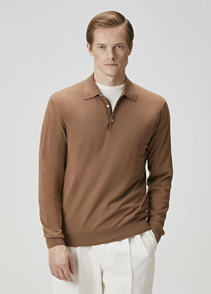 Brown Wool Polo Sweater