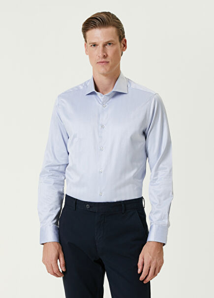 Comfort Fit Açık Mavi Çizgi Desenli Gömlek