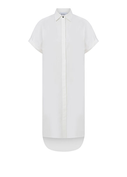 Faye Beyaz Yarım Kollu Kadın Midi Boy Gömlek Elbise