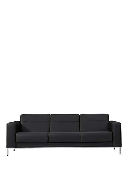 Verdi Siyah Deri Metal Detaylı Üçlü Kanepe