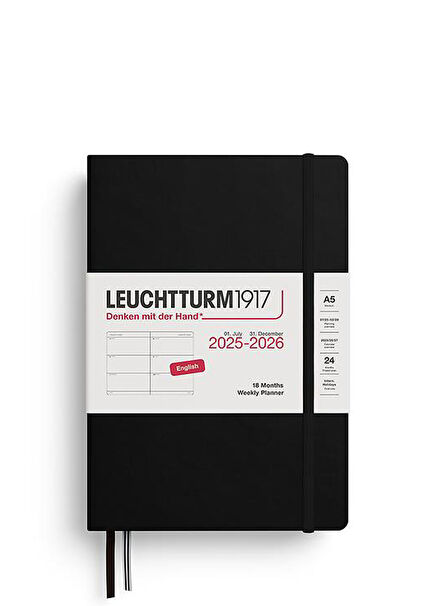 English A5+ Medium Black 2026 18 Months Weekly Planner 372808