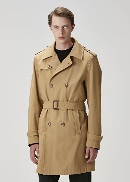 Beige Inner Vest Detailed Organic Cotton Overcoat