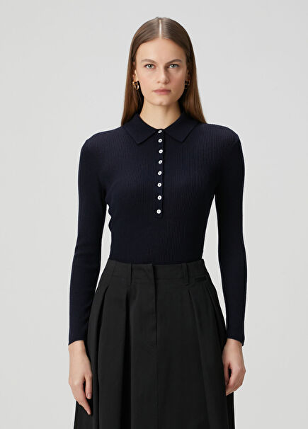 Miloupe Lacivert Polo Yaka Yün Triko