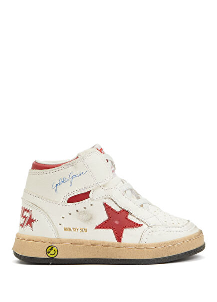 Sky-Star Beyaz Kırmızı Unisex Bebek Deri Sneaker