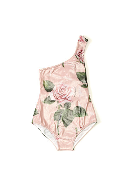 Pink Rose Printed Girls' Swimsuit