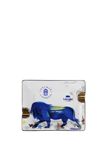Blue Lion White Gold Ceramic 2-Piece Cigar Ashtray