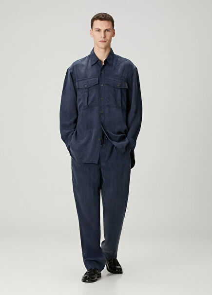 Navy Blue Waist Corded Trousers