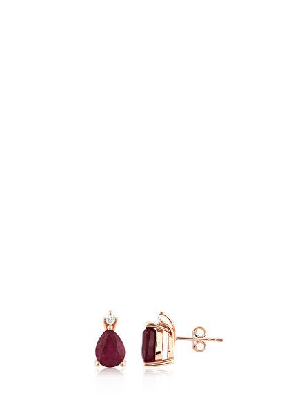 Ruby Women's Earrings with 14K Rose Gold Diamonds
