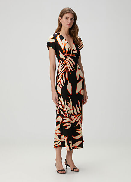 Black Orange Floral Midi Dress