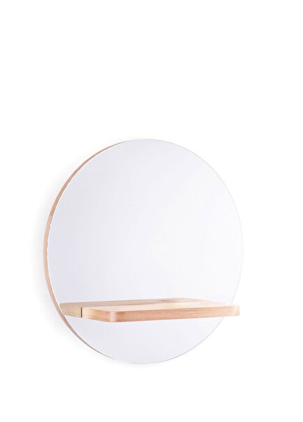 Yuvarlak Masif Meşe Raflı Ayna 50cm