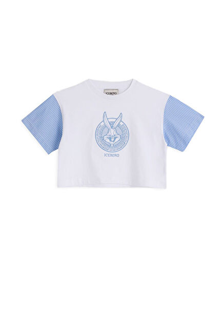 Beyaz Mavi Baskılı Kısa Kollu Kız Çocuk T-shirt